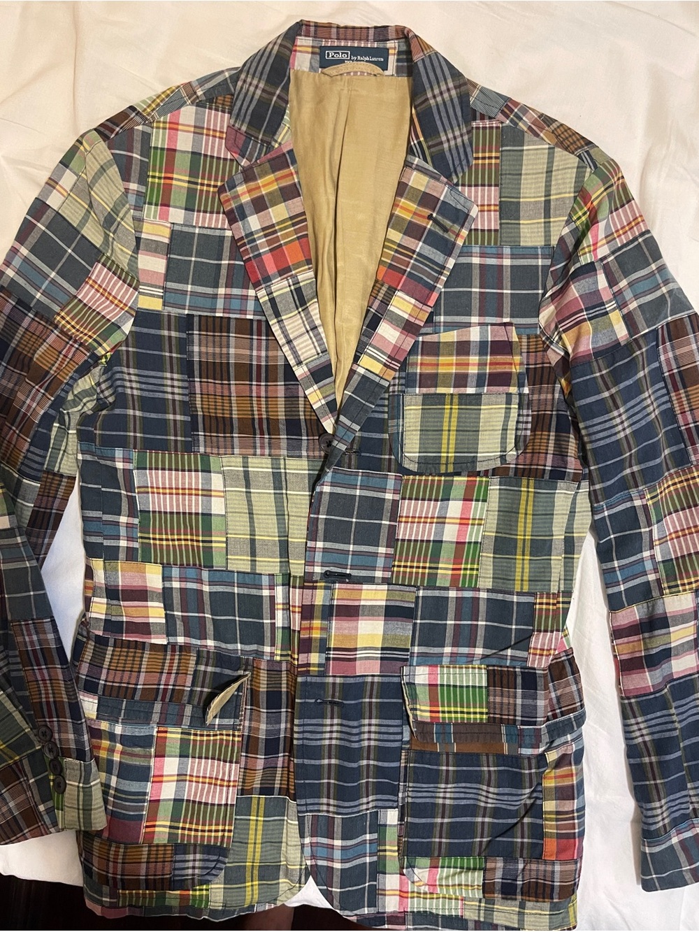 Polo by Ralph Lauren Patchwork Plaid Blazer in Navy, Green & Brown